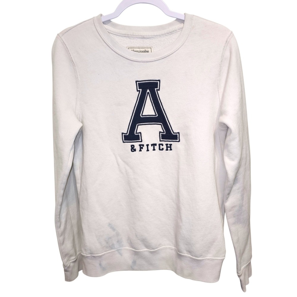 Abercrombie & Fitch Sweatshirt Women Medium White Fair Logo Pullover AF0M0020